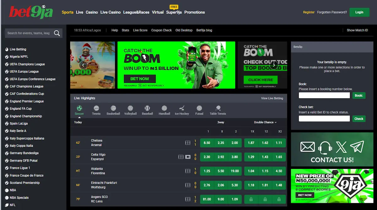 Bet9ja Sportsbook Screenshot